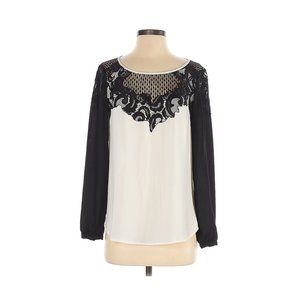 CACHE Black & White Lace Insert Keyhole Long Sleeve Blouse sz XS Women's Top